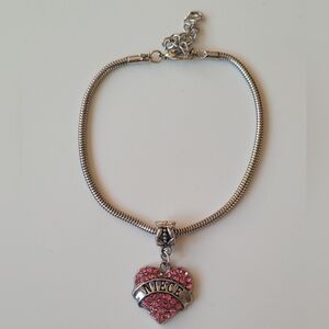 Snake Chain Charm Bracelet Pink Niece Rhinestone Heart